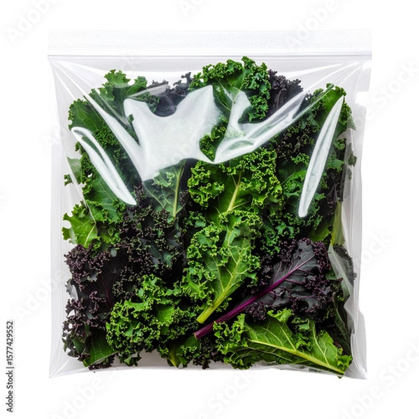 Fototapeta Assorted mixed greens in transparent plastic bag