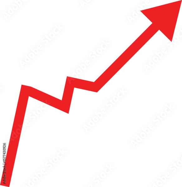 Fototapeta Red jagged upward trending arrow isolated on transparent background