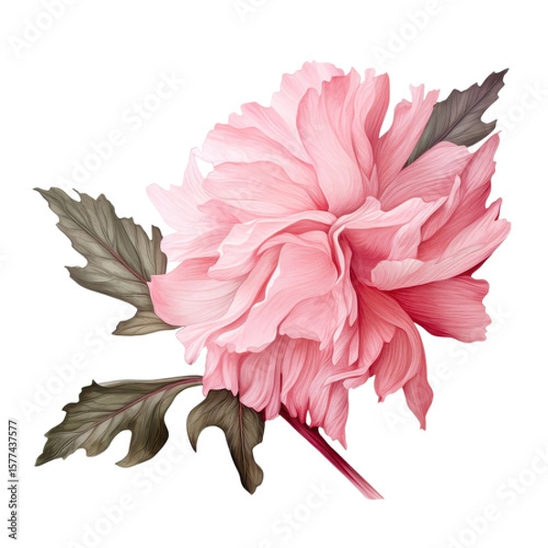 Fototapeta Peony with Leaves isolated on transparent background.