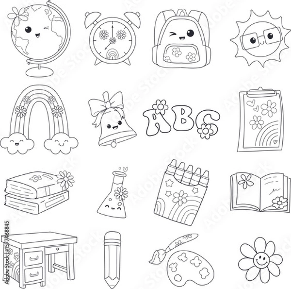 Obraz Adorable School  Icons Doodle Set