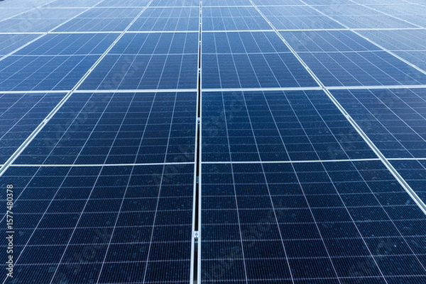 Fototapeta Solar cell photovoltaic panels technology for renewable energy solution on roof. Electrical energy obtained from nature sunlight clean renewable energy.