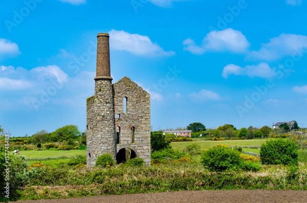 Fototapeta The pumping engine at Pascoe's Shaft, South Wheal France, Treskillard, Redruth, Cornwall, UK. Built in 1881, the building housed a 80 inch cylinder engine for pumping water from the mine workings.