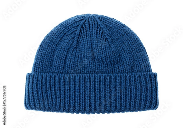 Obraz Blue knitted winter cap isolated on white background