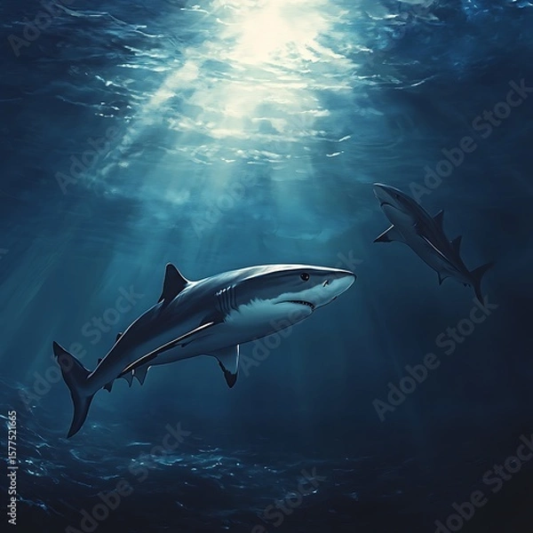 Obraz Bright patterned sharks floating through reef habitat high resolution picture