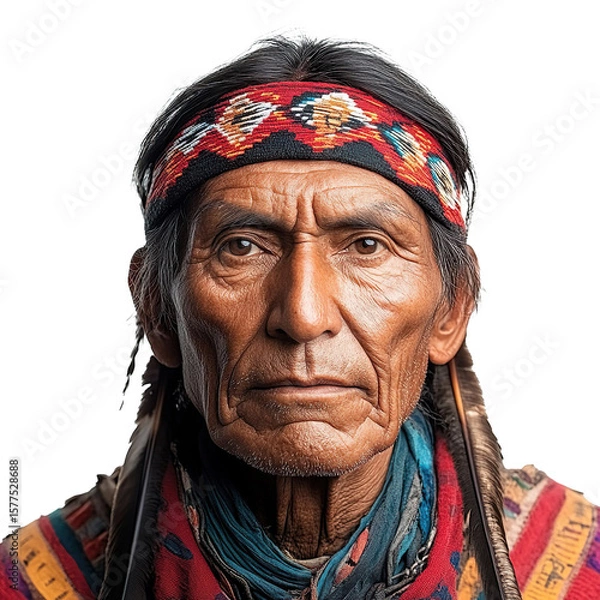 Fototapeta Front view close-up of a Apache man from the United States isolated on a white transpatent background