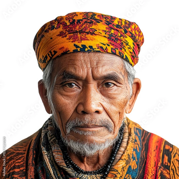 Obraz Front view close-up of a Batak man from Indonesia isolated on a white transpatent background