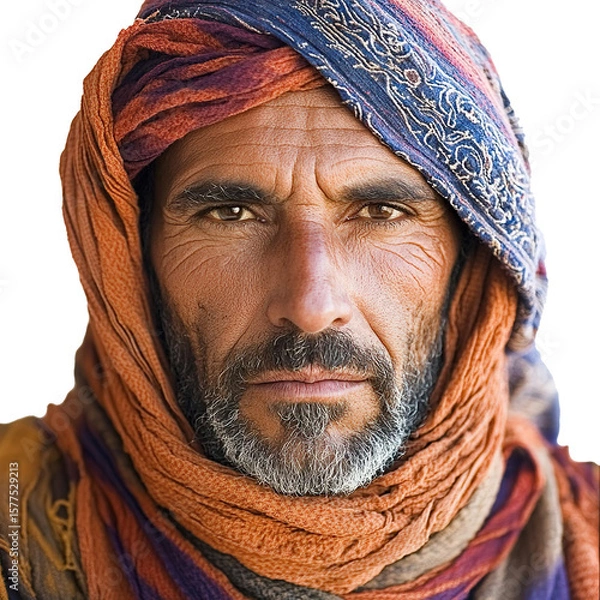 Fototapeta Front view close-up of a Berber man from Algeria isolated on a white transpatent background