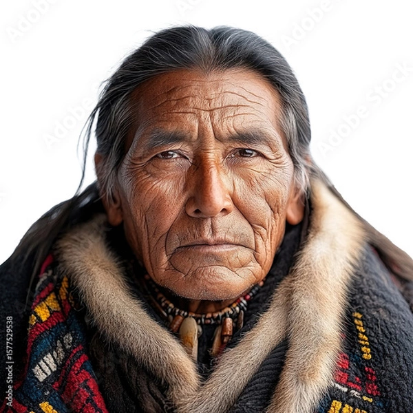 Fototapeta Front view close-up of a Cheyenne man from the United States isolated on a white transpatent background