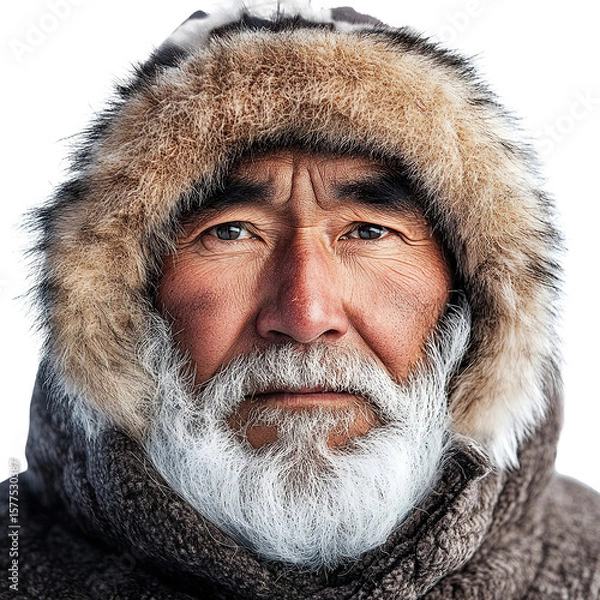 Obraz Front view close-up of a Inuit man from Greenland isolated on a white transparent background