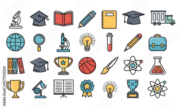 Fototapeta School icons set vector collection with education symbols for business web and internet design