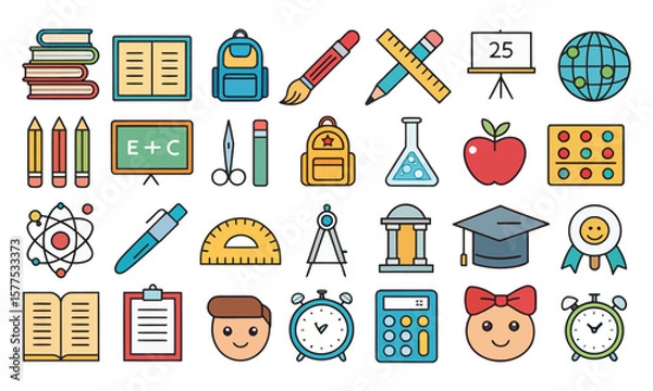 Obraz school icons set back to school education icons vector collection with symbols for learning office and medical design