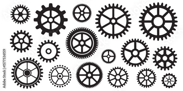 Obraz Gear wheel icon set BLACK VECTOR silhouette
