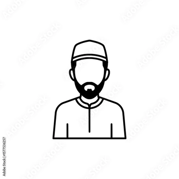 Fototapeta Line art portrait of a man wearing a traditional cap and attire