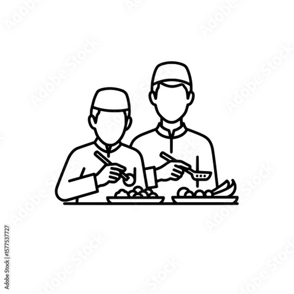 Obraz Line art of two chefs serving food at a table