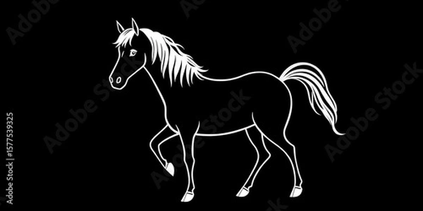 Obraz Simple line drawing of a horse, whimsical style, black and white,  image,  vector