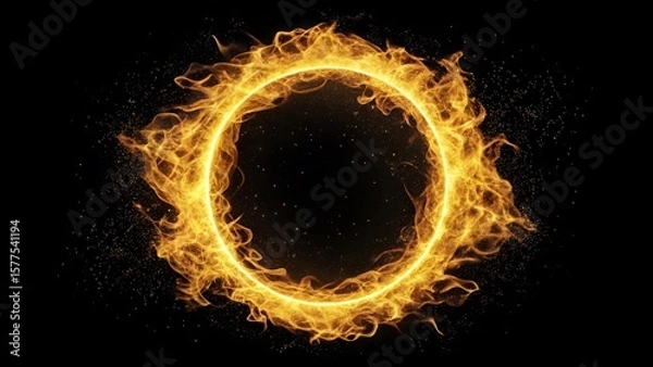 Fototapeta An intense and fiery ring of flames burning brightly against a dark backdrop, symbolizing energy and transformation
