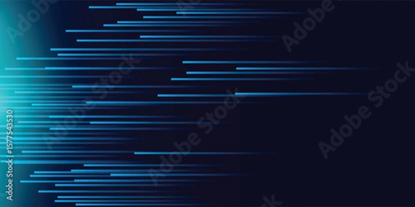Fototapeta High speed lines moving technology concept. stripes lines with blue light. speed movement pattern and motion blur over dark blue background. Vector Illustration.
