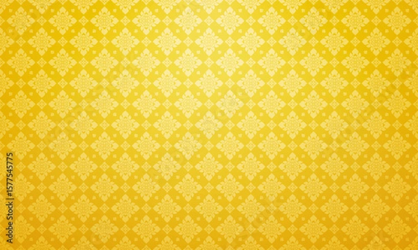 Obraz Luxury Thai pattern royal yellow background vector illustration. Lai Thai pattern wallpaper