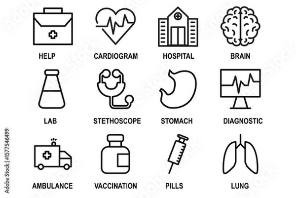 Obraz Medical care icon set element editable stroke