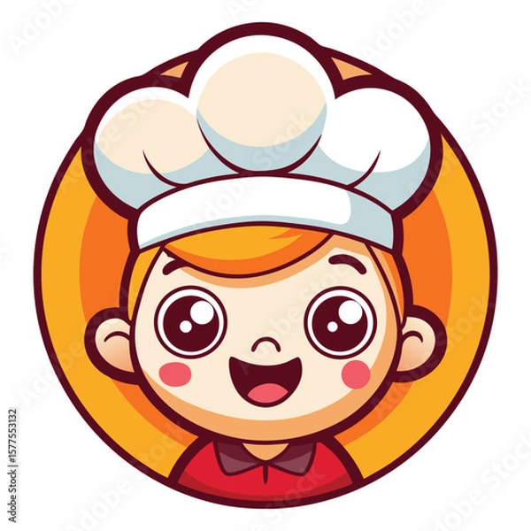 Obraz Adorable kid chef cartoon character logo design vector