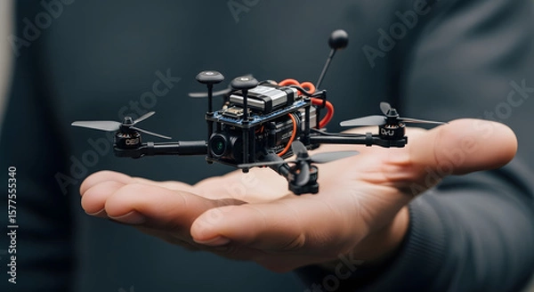 Obraz Close-up of a hand holding a small, custom-built FPV micro drone
