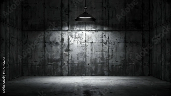 Fototapeta Dark Concrete Room with Overhead Light Casting Shadows on Floor
