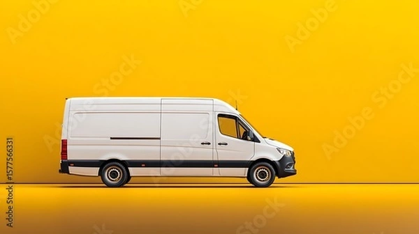 Obraz White Van on Yellow Background