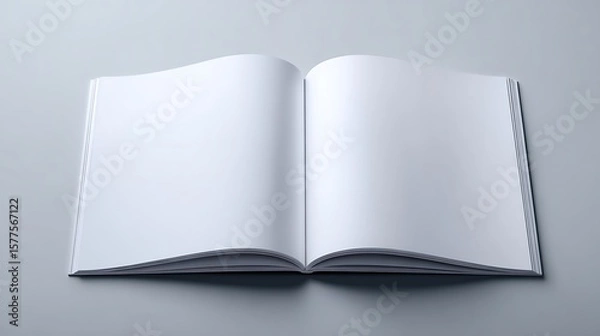 Fototapeta Open Blank Book Mockup Spread on Soft Gray Background