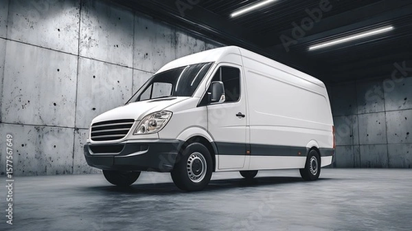 Fototapeta White Van in Concrete Garage