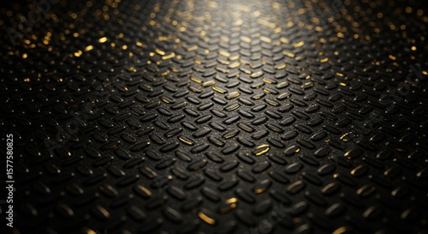 Fototapeta Dark Metallic Mesh Texture with Gold Accents vector. Modern Abstract Background with Gold Accents. A sophisticated abstract background design featuring a dark black backdrop with a subtle textured.