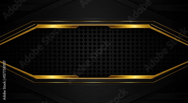 Fototapeta Dark Metallic Mesh Texture with Gold Accents vector. Modern Abstract Background with Gold Accents. A sophisticated abstract background design featuring a dark black backdrop with a subtle textured.