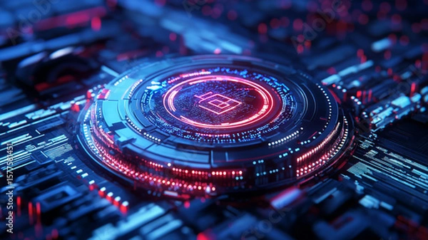 Obraz Futuristic digital circuit with glowing elements and patterns