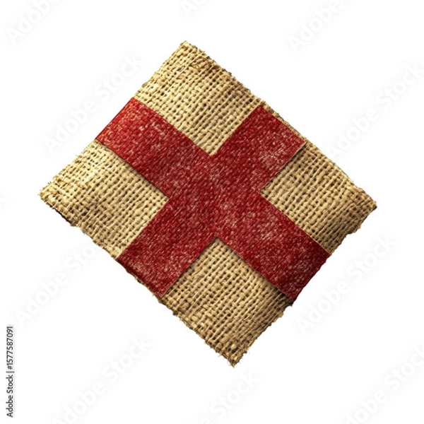 Obraz Burlap England Flag St George s Cross English National Symbol Rustic on transparent background