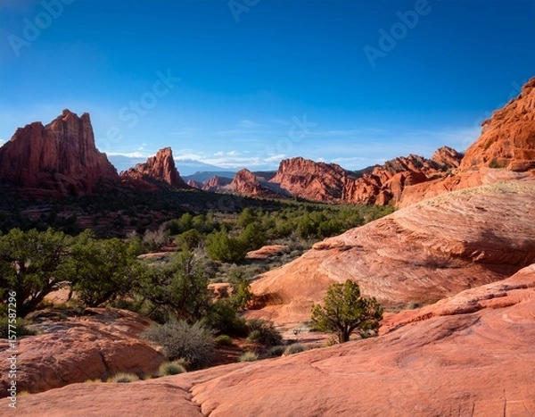 Fototapeta spring view of the red rocks of pioneer park in st george utah