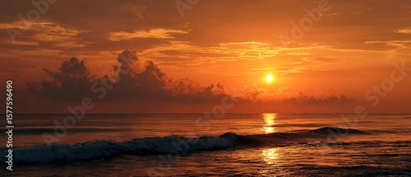 Fototapeta Molten Light Corridor: Enhanced Atmospheric Refraction in Coastal Gradient