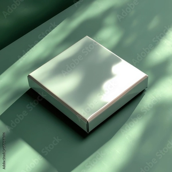 Fototapeta Elegant White Box on Green Surface with Soft Shadows and Lighting