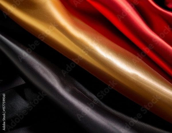 Fototapeta luxury fashion inspired abstract background with dramatic folds of fabric in bold red gold and black sharp lighting shadows creating depth