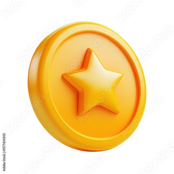 Fototapeta symbolizing icon Golden star in a circle 3d achievement, quality, and success with transparent background for easy integration into any design