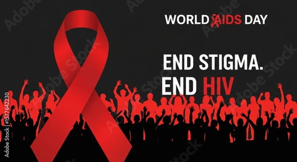 Obraz "A symbolic image representing AIDS awareness with red ribbons, medical icons, and hopeful imagery to promote education and compassion."

