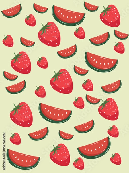 Obraz Hand drawn strawberry and watermelon seamless pattern