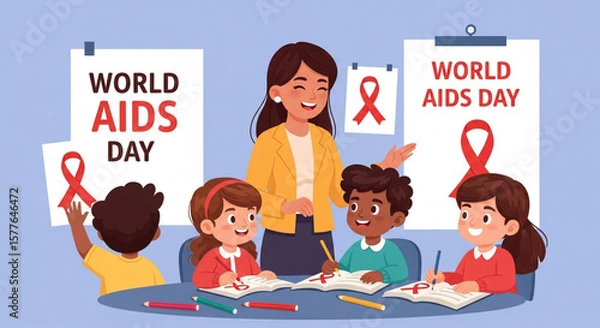 Obraz "A symbolic image representing AIDS awareness with red ribbons, medical icons, and hopeful imagery to promote education and compassion."

