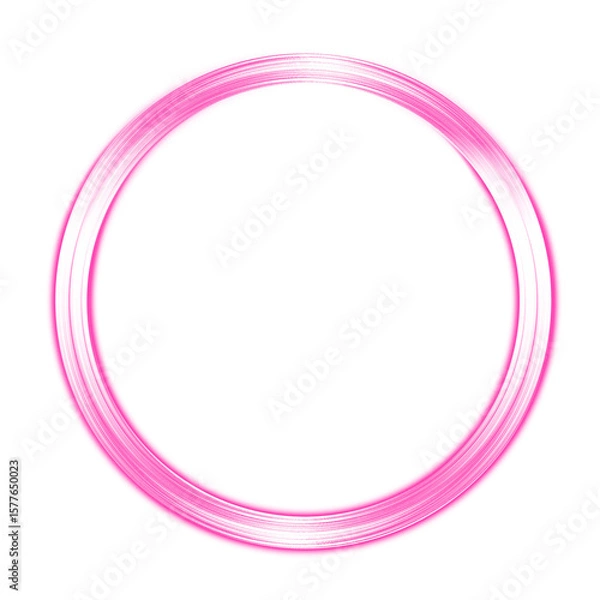 Fototapeta Pink neon light lines frame, high speed moving circle light, glowing rays, laser light lines