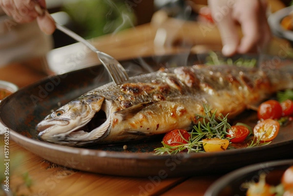 Fototapeta fish with vegetables