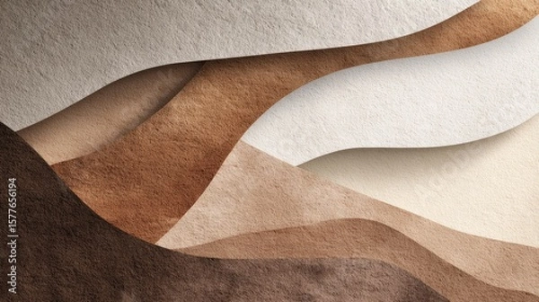 Fototapeta Abstract Waves of Earth Tones in Layered Paper Texture Design