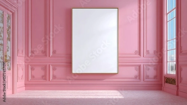 Fototapeta Empty Frame in Pink Room