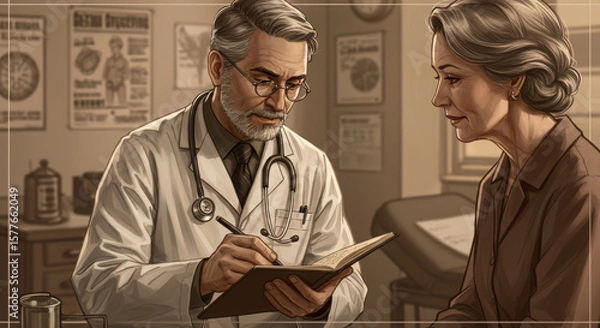 Obraz doctor consults with patient in warm, inviting office setting