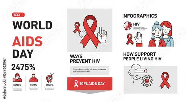 Fototapeta "A red ribbon symbol on a dark background with candlelight vigil, honoring AIDS victims and supporting awareness with hopeful messages."

