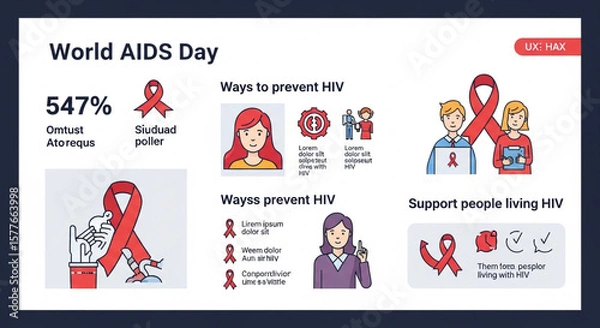 Fototapeta "A red ribbon symbol on a dark background with candlelight vigil, honoring AIDS victims and supporting awareness with hopeful messages."

