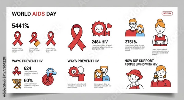 Fototapeta "A red ribbon symbol on a dark background with candlelight vigil, honoring AIDS victims and supporting awareness with hopeful messages."

