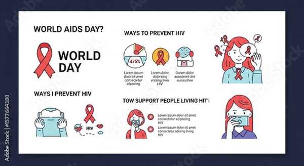 Fototapeta "A red ribbon symbol on a dark background with candlelight vigil, honoring AIDS victims and supporting awareness with hopeful messages."

